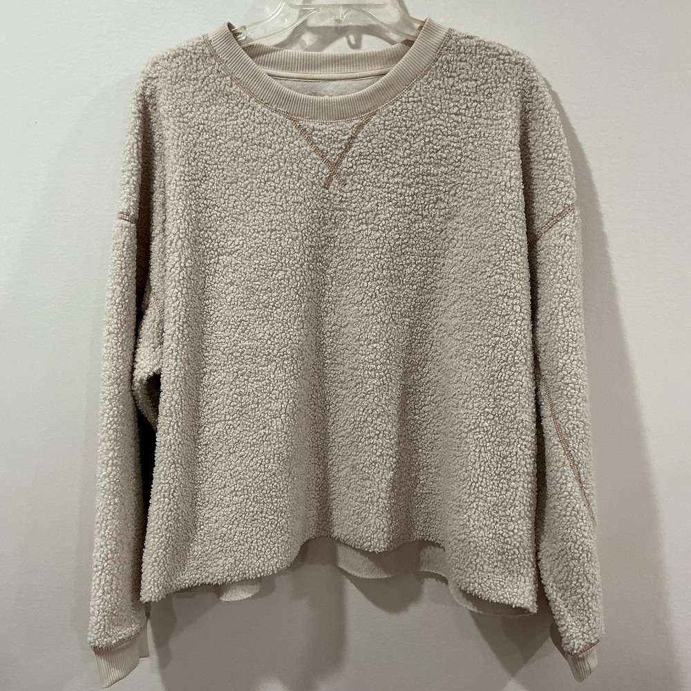 American Eagle Cropped Sherpa Sweatshirt Women's Large Cream Minimalist Gorpcore